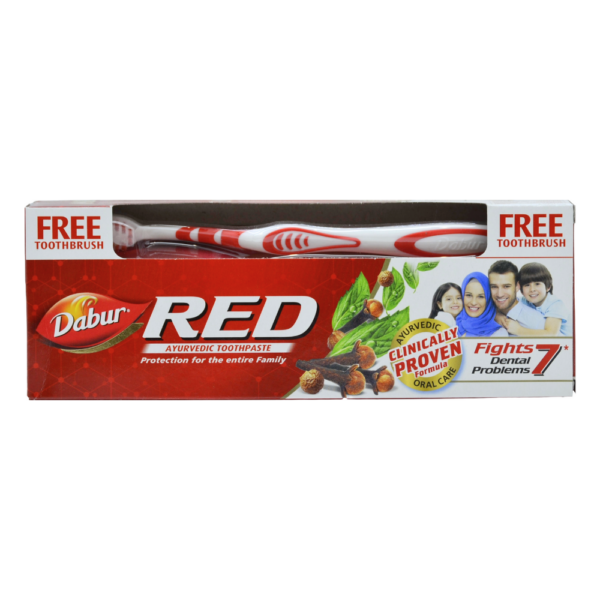 Dabur RED Ayurvedic Toothpaste With Brush , Fights 7 Dental Problems 200g